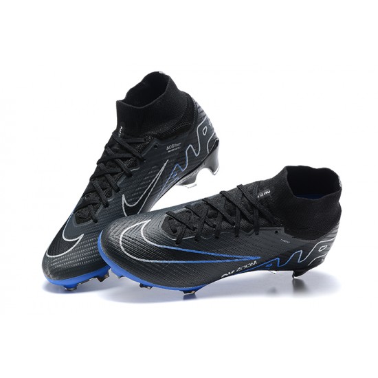 Nike Air Zoom Mercurial Superfly Ix Elite Fg White Blue Black For Men High-top Football Cleats 