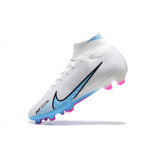 Nike Air Zoom Mercurial Superfly Ix Elite Fg White Blue Pink For Men High-top Football Cleats