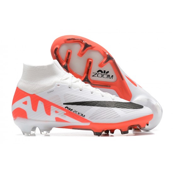 Nike Air Zoom Mercurial Superfly Ix Elite Fg White Orange Black For Men High-top Football Cleats