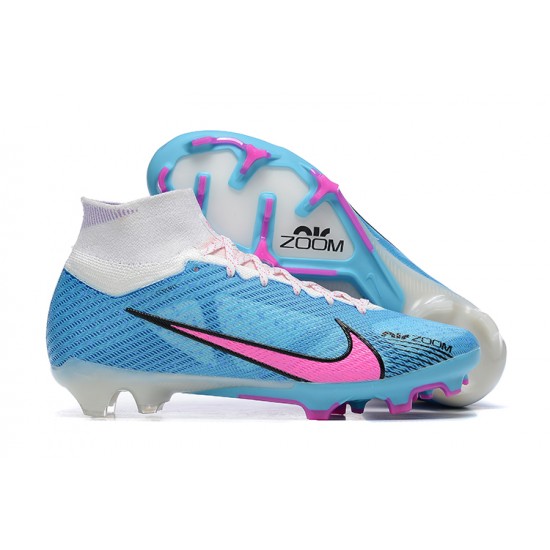 Nike Air Zoom Mercurial Superfly Ix Elite Fg White Pink Blue For Men High-top Football Cleats