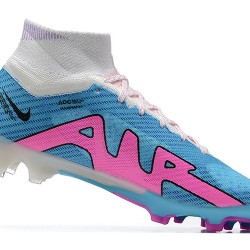 Nike Air Zoom Mercurial Superfly Ix Elite Fg White Pink Blue For Men High-top Football Cleats 