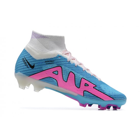 Nike Air Zoom Mercurial Superfly Ix Elite Fg White Pink Blue For Men High-top Football Cleats 