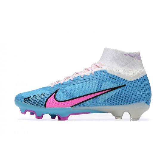 Nike Air Zoom Mercurial Superfly Ix Elite Fg White Pink Blue For Men High-top Football Cleats 