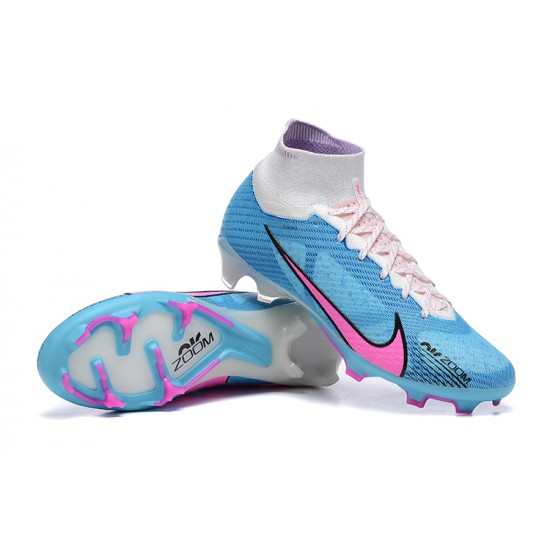 Nike Air Zoom Mercurial Superfly Ix Elite Fg White Pink Blue For Men High-top Football Cleats