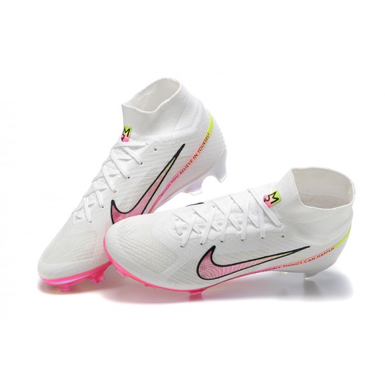 Nike Air Zoom Mercurial Superfly Ix Elite Fg White Pink For Men High-top Football Cleats 