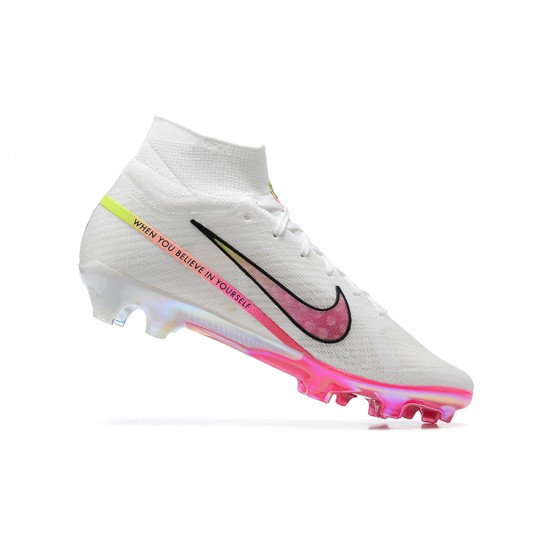 Nike Air Zoom Mercurial Superfly Ix Elite Fg White Pink For Men High-top Football Cleats 