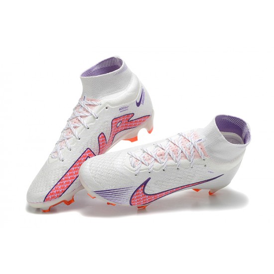 Nike Air Zoom Mercurial Superfly Ix Elite Fg White Pink LightPurple For Men High-top Football Cleats