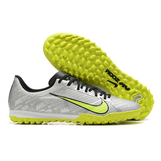 Nike Air Zoom Mercurial Vapor XV Academy TF Silver Green Yellow For Men Low-top Soccer Cleats