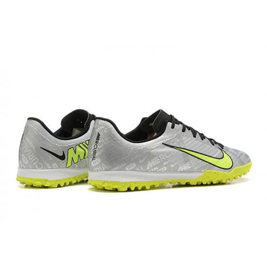 Nike Air Zoom Mercurial Vapor XV Academy TF Silver Green Yellow For Men Low-top Soccer Cleats