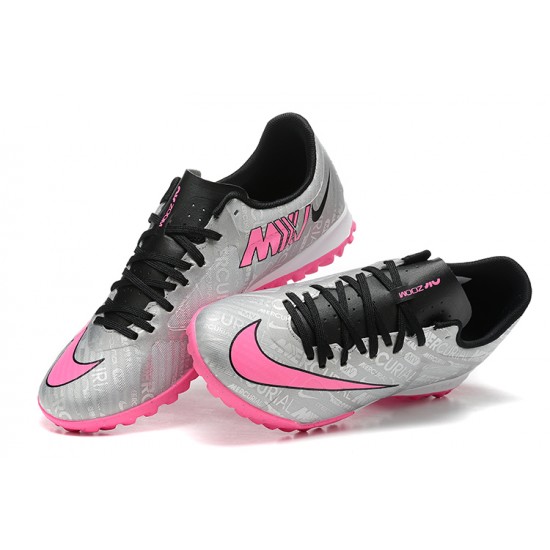 Nike Air Zoom Mercurial Vapor XV Academy TF Silver Pink Black For Men Low-top Soccer Cleats 