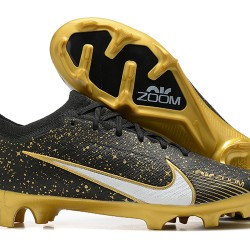 Nike Air Zoom Mercurial Vapor XV Elite FG Black Gold White For Men Low-top Soccer Cleats 