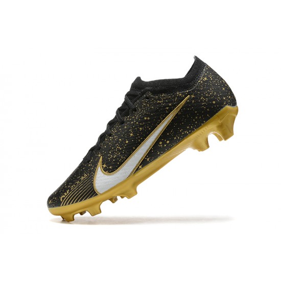 Nike Air Zoom Mercurial Vapor XV Elite FG Black Gold White For Men Low-top Soccer Cleats 