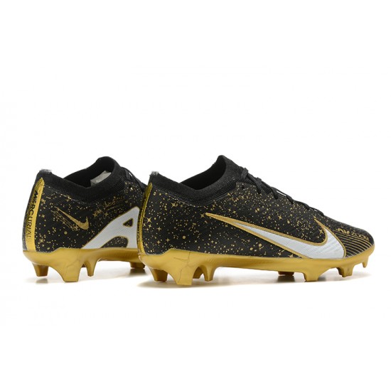 Nike Air Zoom Mercurial Vapor XV Elite FG Black Gold White For Men Low-top Soccer Cleats 