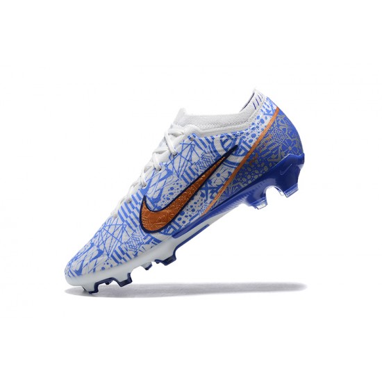 Nike Air Zoom Mercurial Vapor XV Elite FG Blue White Gold For Men Low-top Soccer Cleats 