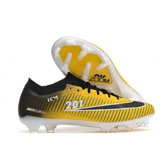 Nike Air Zoom Mercurial Vapor XV Elite FG Low-top Black White Yellow Women And Men Soccer Cleats