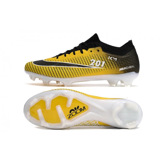 Nike Air Zoom Mercurial Vapor XV Elite FG Low-top Black White Yellow Women And Men Soccer Cleats 