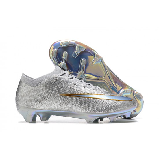 Nike Air Zoom Mercurial Vapor XV Elite FG Silver Gold For Men Low-top Soccer Cleats