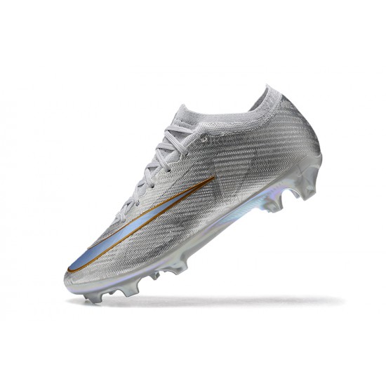 Nike Air Zoom Mercurial Vapor XV Elite FG Silver Gold For Men Low-top Soccer Cleats