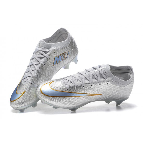 Nike Air Zoom Mercurial Vapor XV Elite FG Silver Gold For Men Low-top Soccer Cleats