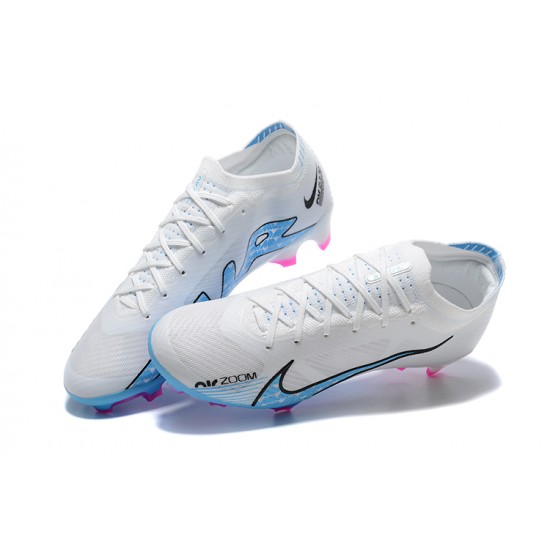 Nike Air Zoom Mercurial Vapor XV Elite FG White Blue Pink For Men Low-top Soccer Cleats