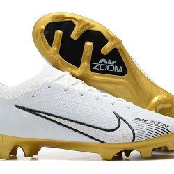 Nike Air Zoom Mercurial Vapor XV Elite FG White Gold Black For Men Low-top Soccer Cleats 