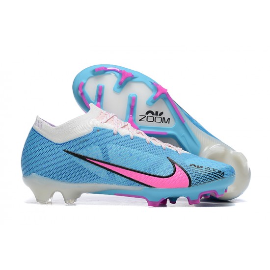 Nike Air Zoom Mercurial Vapor XV Elite FG White LightBlue Pink For Men Low-top Soccer Cleats