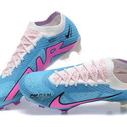 Nike Air Zoom Mercurial Vapor XV Elite FG White LightBlue Pink For Men Low-top Soccer Cleats 