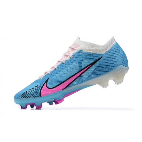 Nike Air Zoom Mercurial Vapor XV Elite FG White LightBlue Pink For Men Low-top Soccer Cleats 