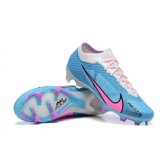 Nike Air Zoom Mercurial Vapor XV Elite FG White LightBlue Pink For Men Low-top Soccer Cleats