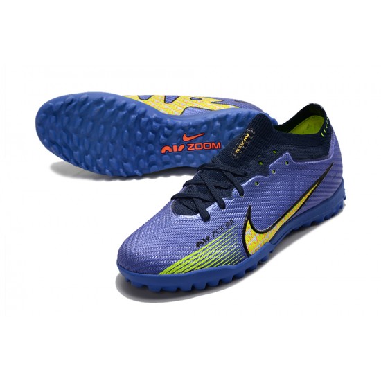 Nike Air Zoom Mercurial Vapor XV Elite TF Mid-top Dark Blue Yellow Women Men Soccer Cleats 