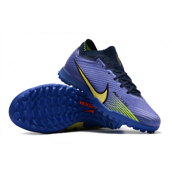 Nike Air Zoom Mercurial Vapor XV Elite TF Mid-top Dark Blue Yellow Women Men Soccer Cleats 