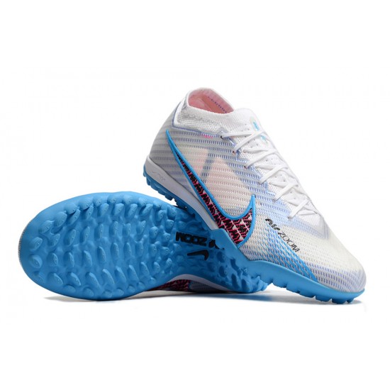 Nike Air Zoom Mercurial Vapor XV Elite TF Mid-top White Light Blue Women Men Soccer Cleats 