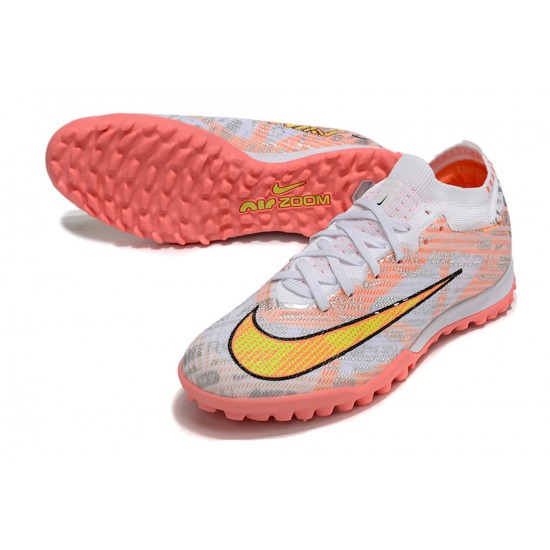 Nike Air Zoom Mercurial Vapor XV Elite TF Mid-top White Pink Yellow Women Men Soccer Cleats 