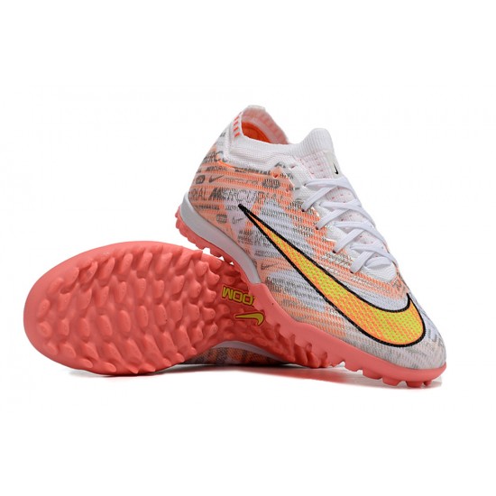 Nike Air Zoom Mercurial Vapor XV Elite TF Mid-top White Pink Yellow Women Men Soccer Cleats 