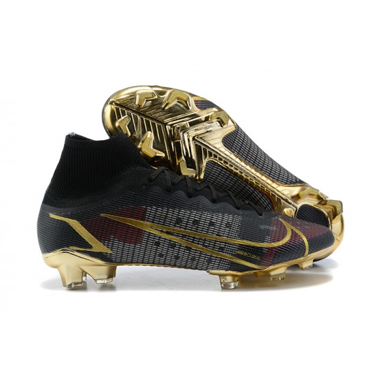 Nike Mercurial Superfly 8 Elite FG High-top Black Gold Men Soccer Cleats