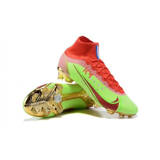 Nike Mercurial Superfly 8 Elite FG High-top Red Green Gold Men Soccer Cleats