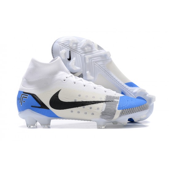 Nike Mercurial Superfly 8 Elite FG High-top White Blue Men Soccer Cleats