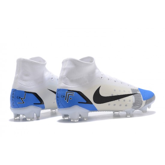 Nike Mercurial Superfly 8 Elite FG High-top White Blue Men Soccer Cleats