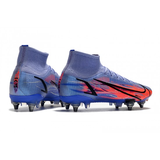 Nike Mercurial Superfly 8 Elite SG PRO Anti Clog High-top Deep Blue Men Soccer Cleats 