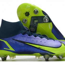 Nike Mercurial Superfly 8 Elite SG PRO Anti Clog High-top Deep Blue Yellow Men Soccer Cleats 