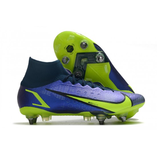 Nike Mercurial Superfly 8 Elite SG PRO Anti Clog High-top Deep Blue Yellow Men Soccer Cleats