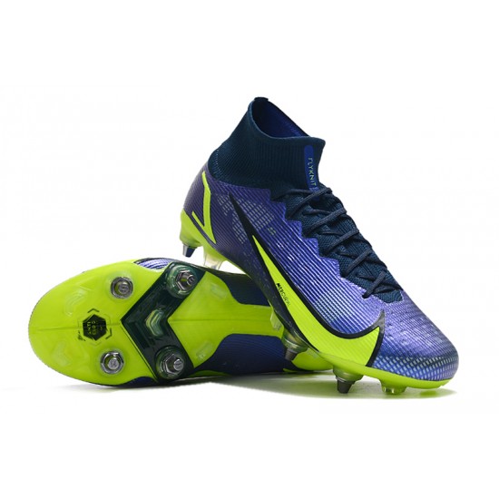 Nike Mercurial Superfly 8 Elite SG PRO Anti Clog High-top Deep Blue Yellow Men Soccer Cleats