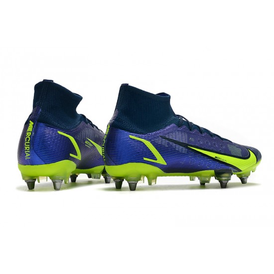 Nike Mercurial Superfly 8 Elite SG PRO Anti Clog High-top Deep Blue Yellow Men Soccer Cleats