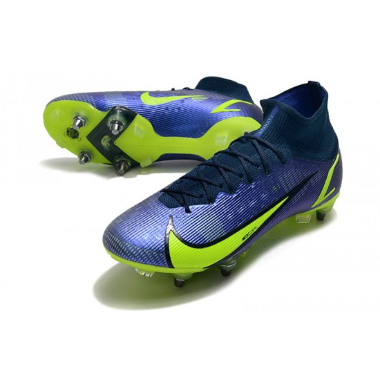 Nike Mercurial Superfly 8 Elite SG PRO Anti Clog High-top Deep Blue Yellow Men Soccer Cleats 