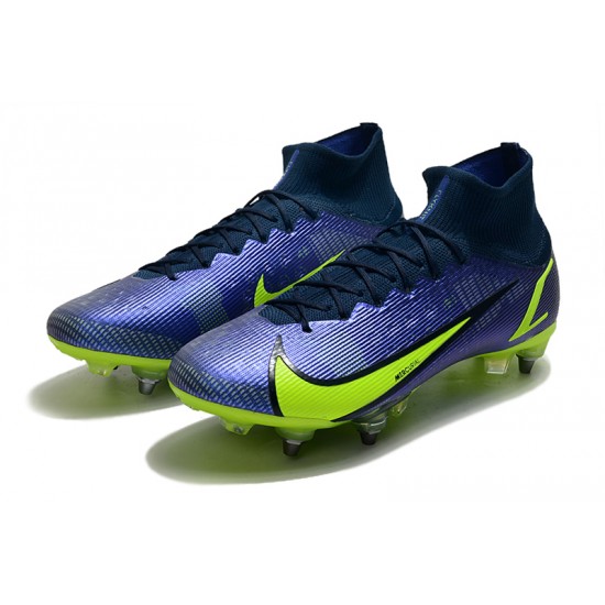 Nike Mercurial Superfly 8 Elite SG PRO Anti Clog High-top Deep Blue Yellow Men Soccer Cleats