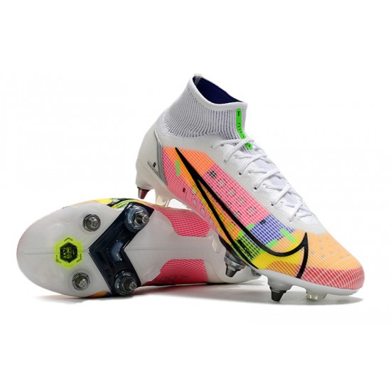 Nike Mercurial Superfly 8 Elite SG PRO Anti Clog High-top White Pink Men Soccer Cleats 