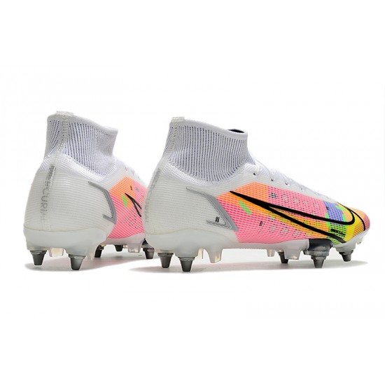 Nike Mercurial Superfly 8 Elite SG PRO Anti Clog High-top White Pink Men Soccer Cleats 