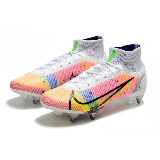 Nike Mercurial Superfly 8 Elite SG PRO Anti Clog High-top White Pink Men Soccer Cleats