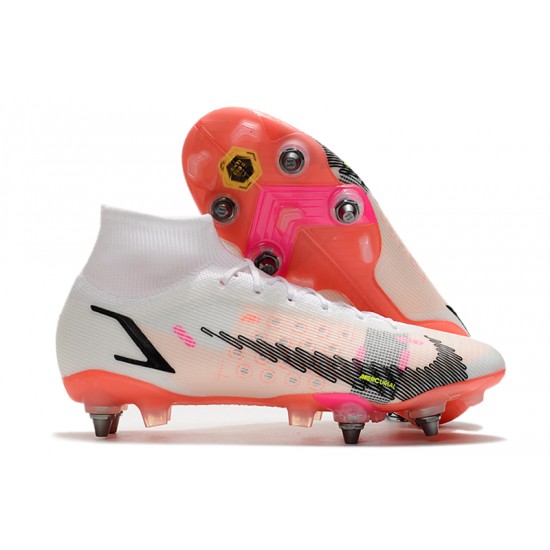 Nike Mercurial Superfly 8 Elite SG PRO Anti Clog High-top White Red Men Soccer Cleats 