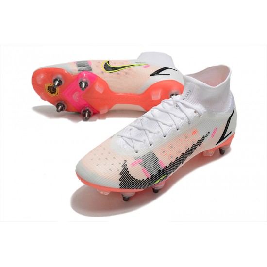 Nike Mercurial Superfly 8 Elite SG PRO Anti Clog High-top White Red Men Soccer Cleats 